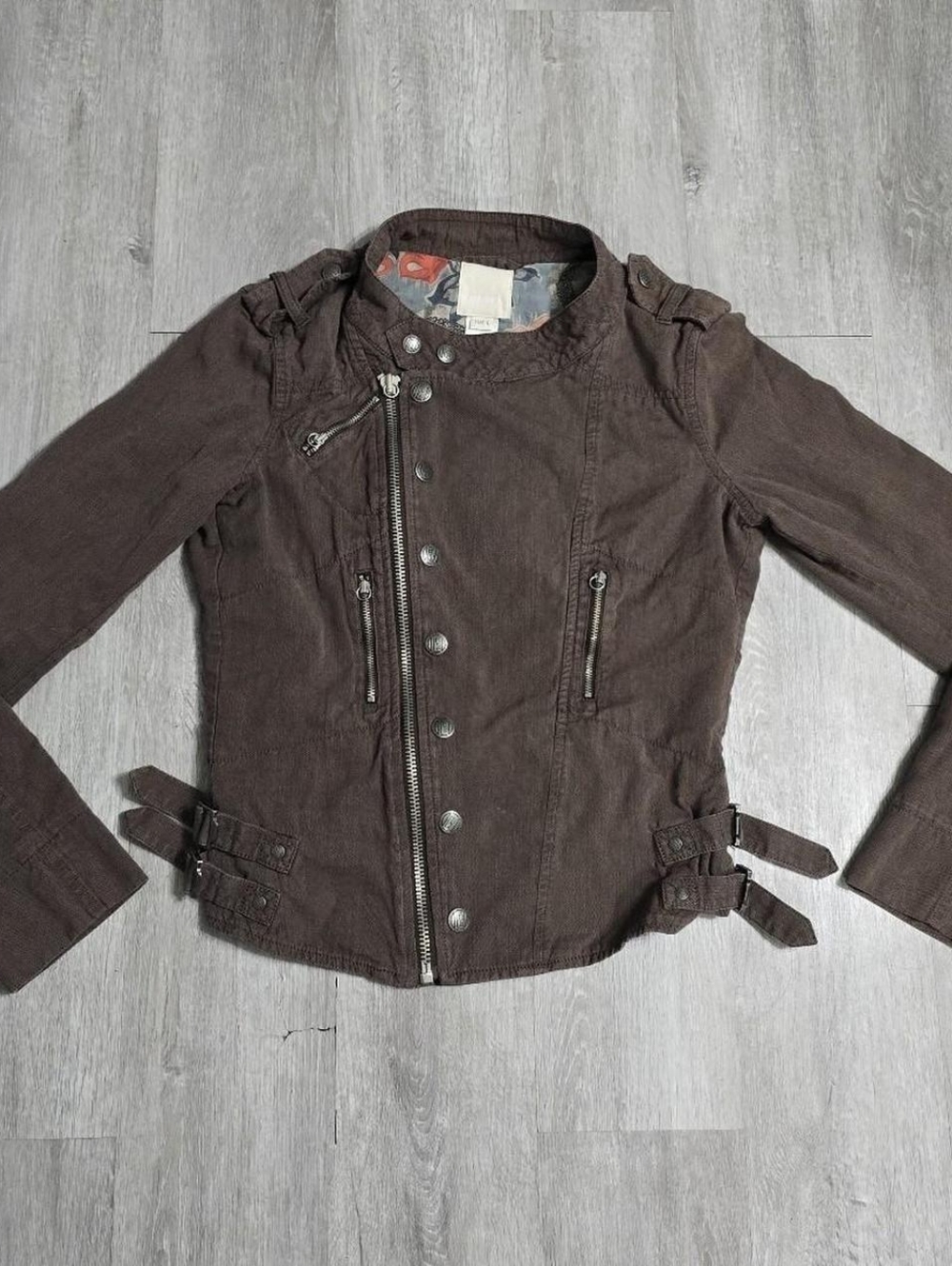 Vintage Y2K Diesel Brown Fighter Squadron Jacket Asymmetrical Zip & Snap Buttons